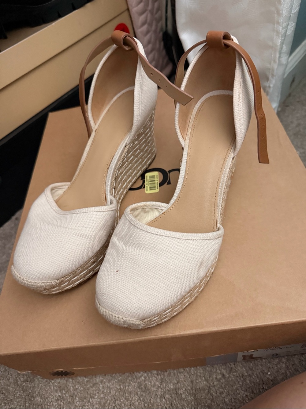 Michael Kors Cream Canvas Espadrille Wedges with Tan Ankle Tie